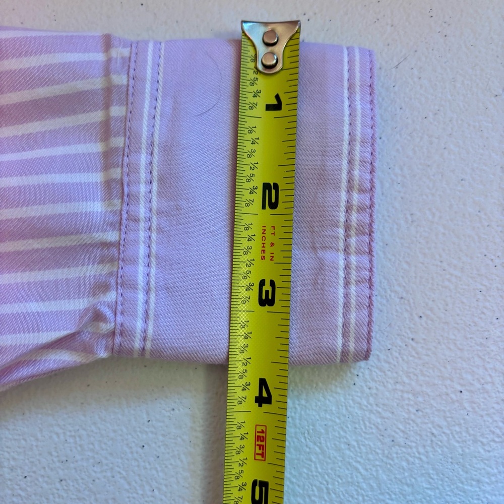 Loft Striped lavender and white Cotton Shirt dress. 3/4 length sleeves. - Picture 6 of 10